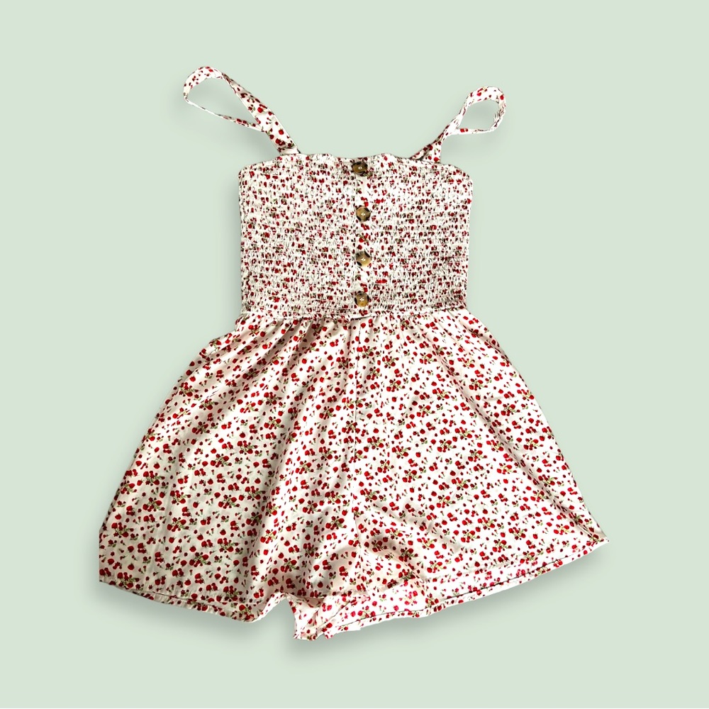 TRIXXI spaghetti strap romper, white w/tiny red flowers. Size small